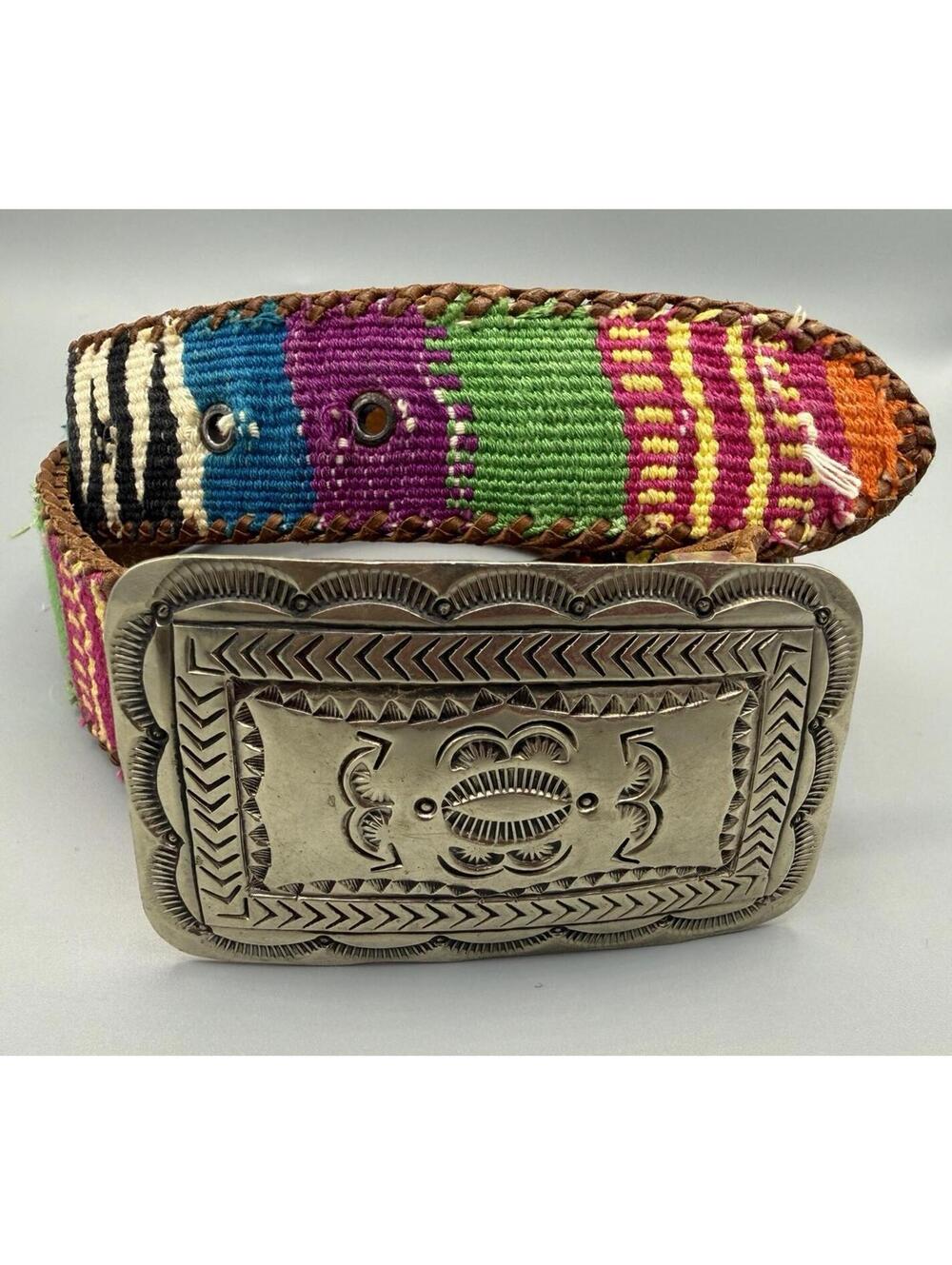 Boho Chic Catherine Dial Easley Southwestern Guatemalan Leather Belt Silver